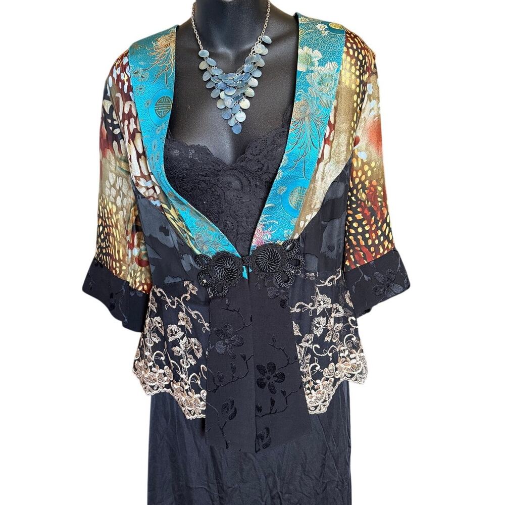 ✨ Boho Patchwork Kimono Jacket / Embroidered Frog… - image 2
